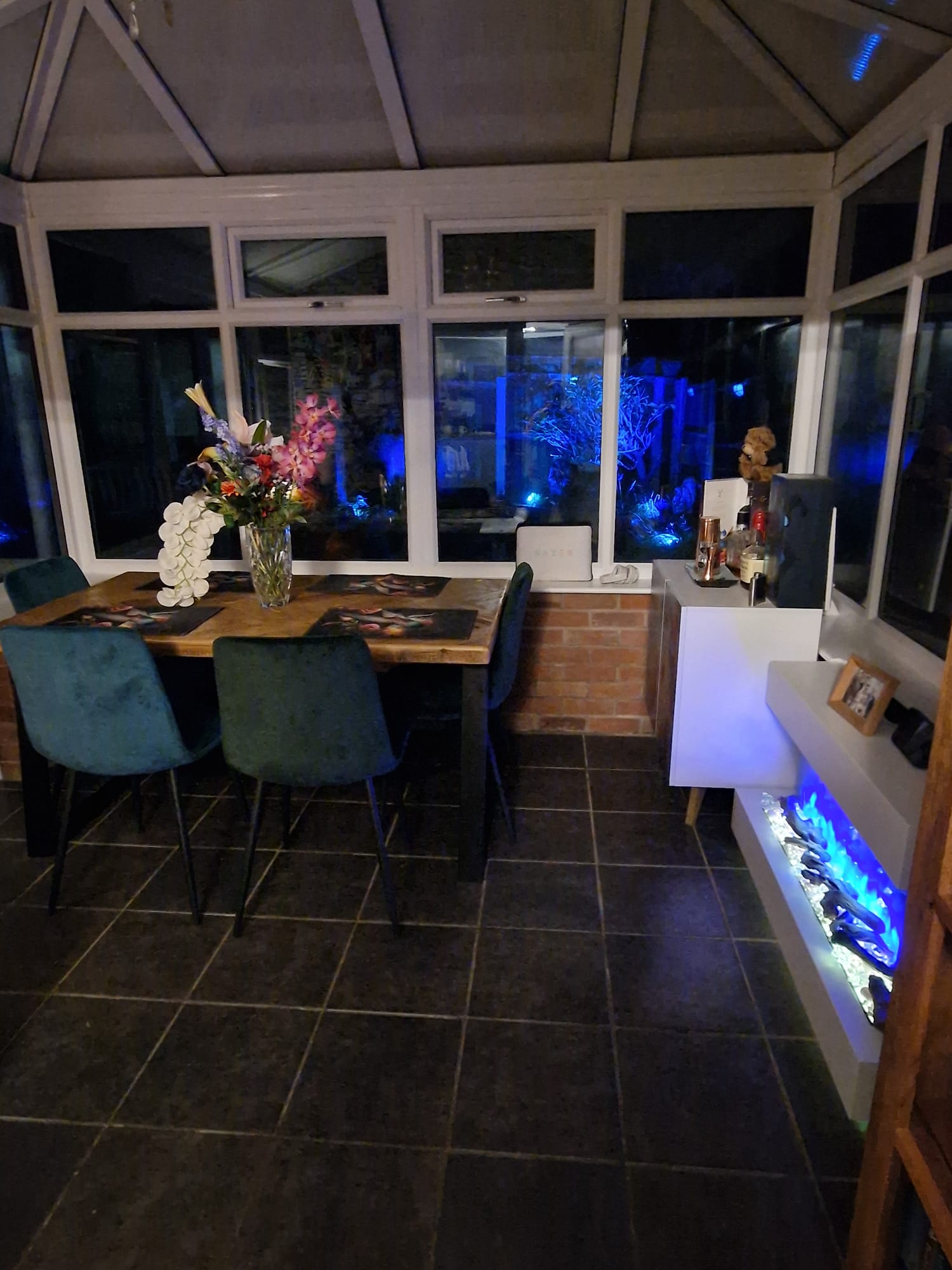 Conservatory seating and feature fireplace