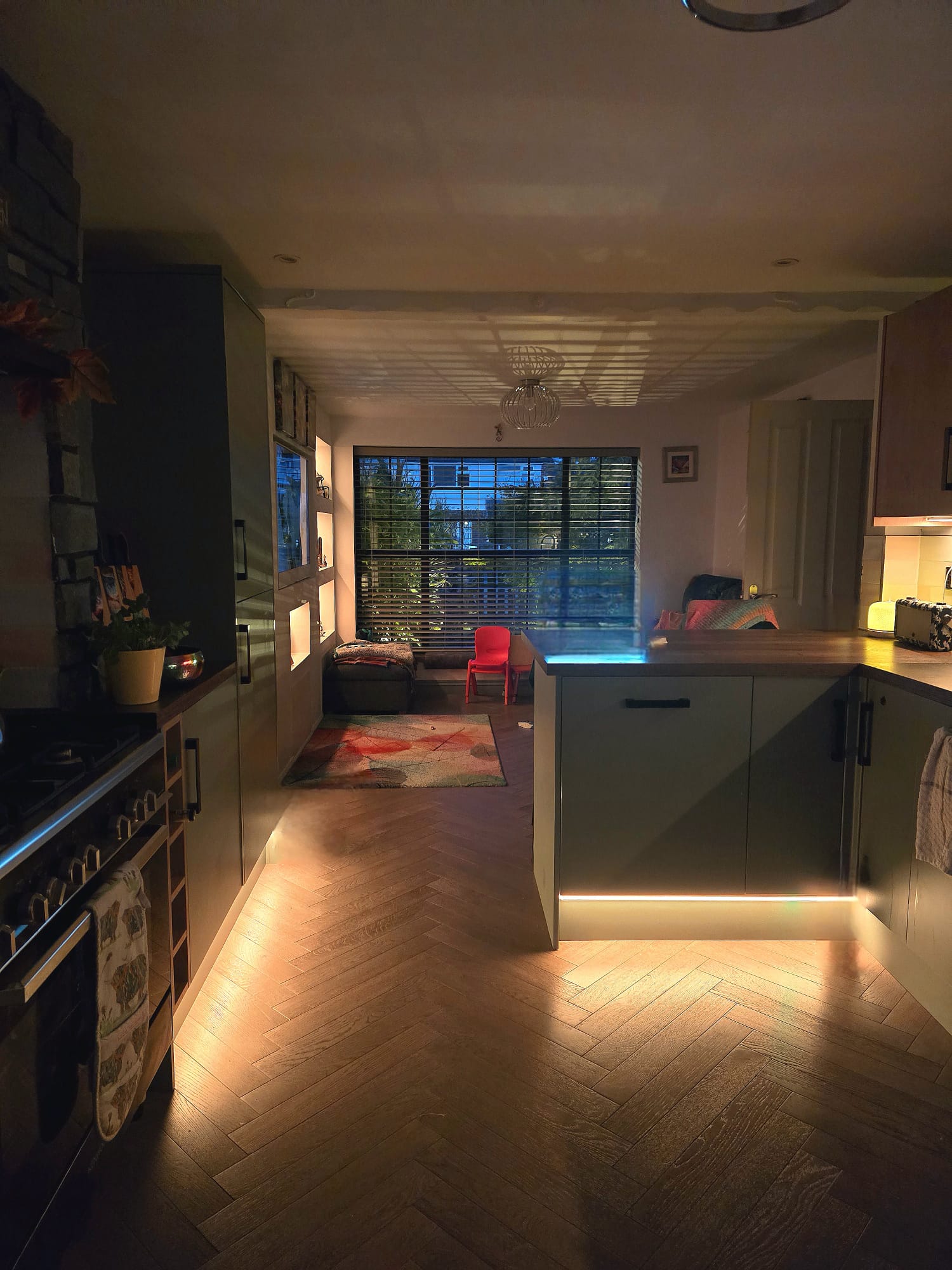 Finished kitchen with stone surround and island